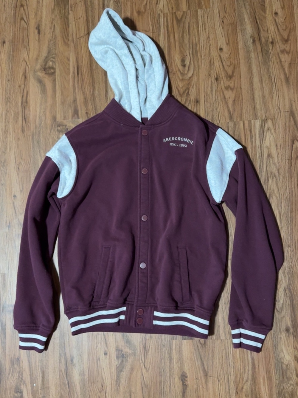 Abercrombie Kids Maroon Hooded Varsity Jacket - Size 15/16